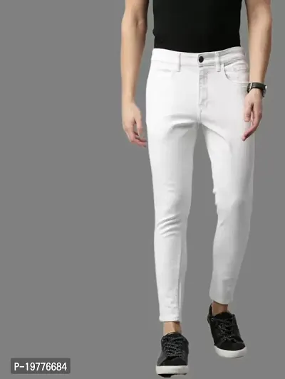 White Cotton Blend Mid Rise Jeans For Men
