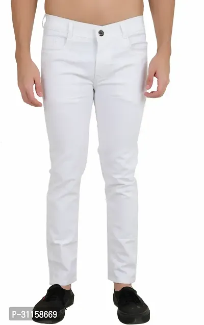 Stylish White Cotton Blend Mid-Rise Jeans For Men-thumb0