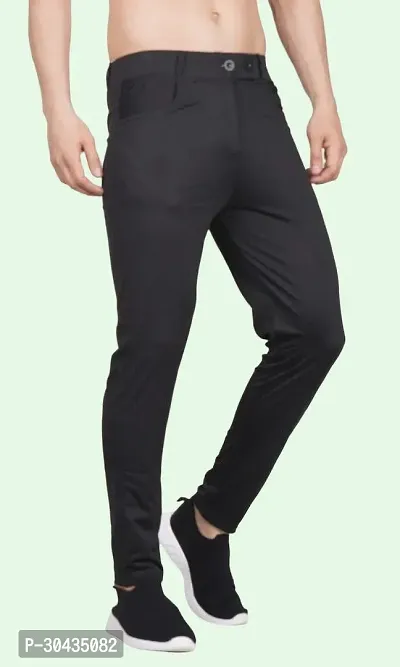 Stylish Black Polyester Spandex Solid Track Pant For Men-thumb0