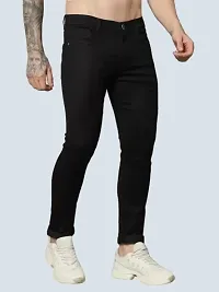 Stylish Black Denim Solid Mid-Rise Jeans For Men-thumb2