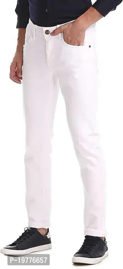 Reliable White Cotton Blend Mid-Rise Jeans For Men-thumb2