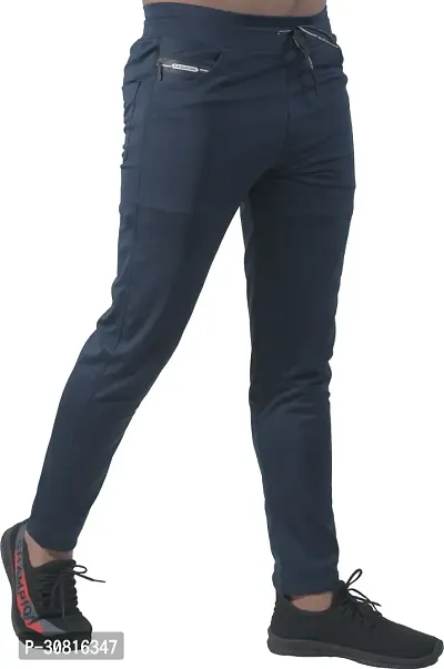 Stylish Blue Lycra Blend Regular Track Pants for Men