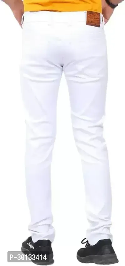 Stylish White Denim Solid Mid-Rise Jeans For Men-thumb2