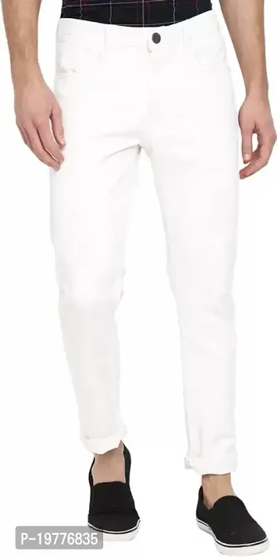 Reliable White Cotton Blend Mid-Rise Jeans For Men-thumb0