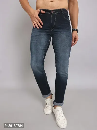 Stylish Grey Denim Faded Mid-Rise Jeans For Men