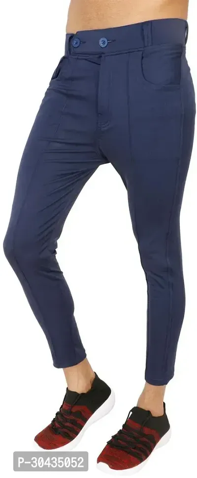 Stylish Blue Polyester Spandex Solid Track Pant For Men-thumb2