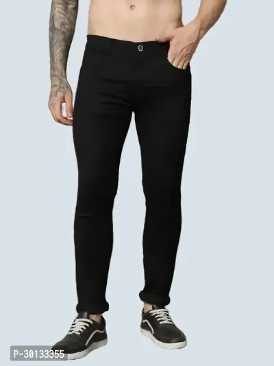 Stylish Black Denim Solid Mid-Rise Jeans For Men-thumb0