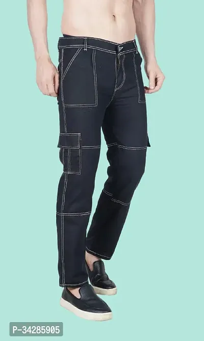 Stylish Black Denim Solid Mid-Rise Jeans For Men-thumb3