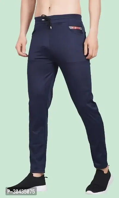 Stylish Blue Polyester Spandex Solid Track Pant For Men-thumb0