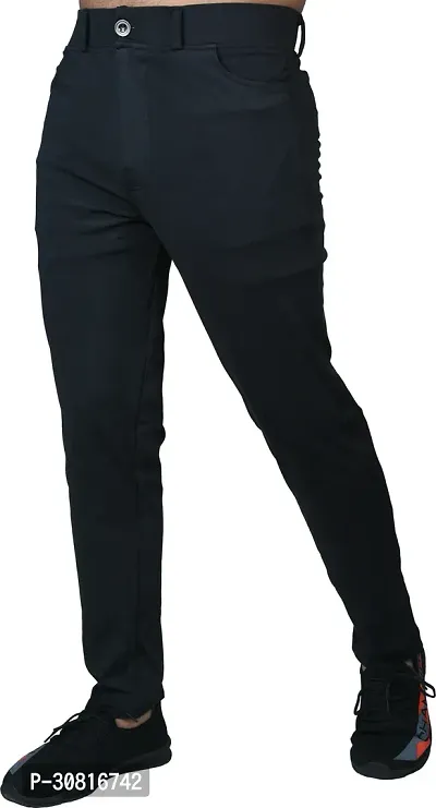 Linaria Stylish Black Lycra Blend Solid Regular Fit Trouser For Men-thumb3