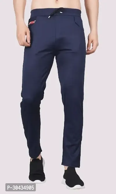 Stylish Blue Polyester Spandex Solid Track Pant For Men-thumb0