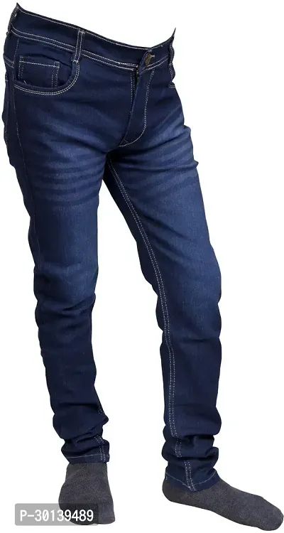 Stylish Blue Denim Faded Mid-Rise Jeans For Men-thumb2