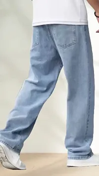 Elegant Light Blue Denim Solid Jeans For Men-thumb1