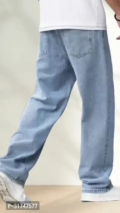 Elegant Light Blue Denim Solid Jeans For Men-thumb2