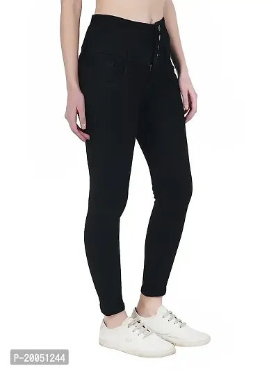 Linaria Women Black 4 Button Plain Stretchable Denim Jeans
