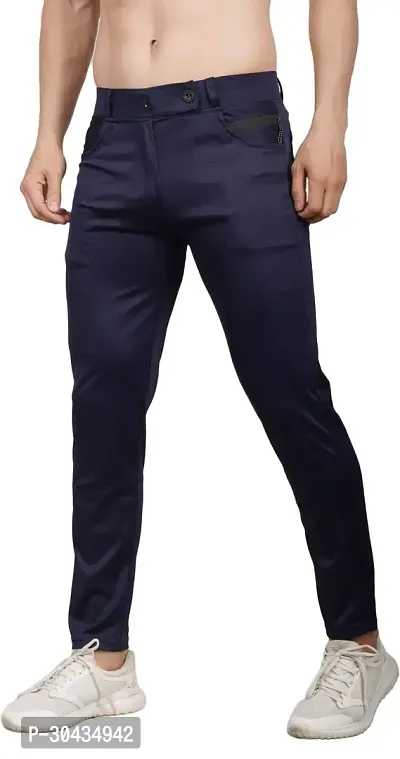 Stylish Blue Polyester Spandex Solid Track Pant For Men-thumb0