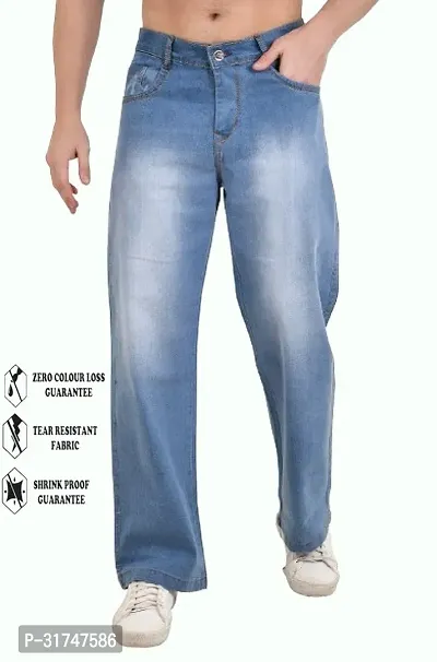 Elegant Light Blue Cotton Blend Solid Jeans For Men-thumb0