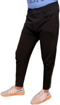 Linaria Stylish Black Cotton Blend Solid Regular Fit Trouser For Men-thumb2