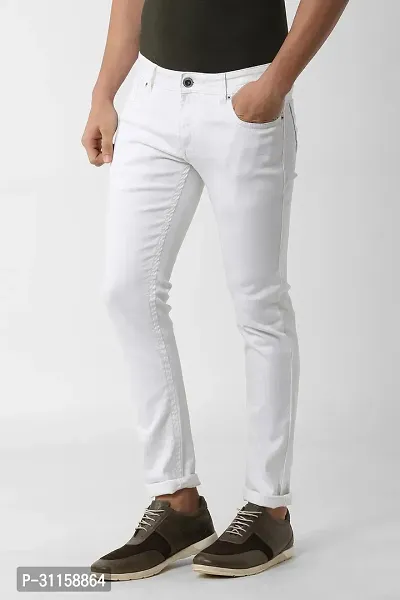 Stylish White Denim Lycra Blend Mid-Rise Jeans For Men-thumb2