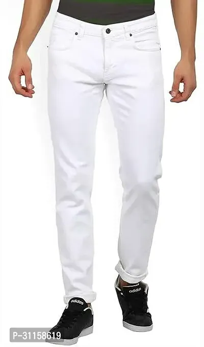 Stylish White Cotton Blend Mid-Rise Jeans For Men-thumb0