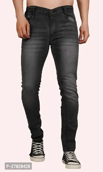 Classic Grey Cotton Blend Solid Jeans For Men-thumb0