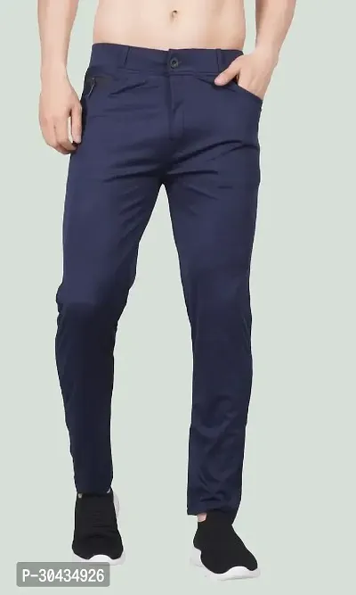 Stylish Blue Polyester Spandex Solid Track Pant For Men-thumb0