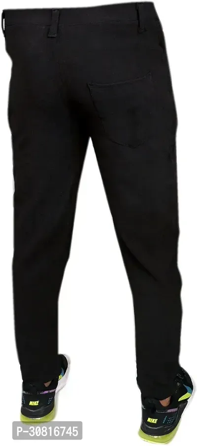 Linaria Stylish Black Cotton Blend Solid Regular Fit Trouser For Men-thumb2