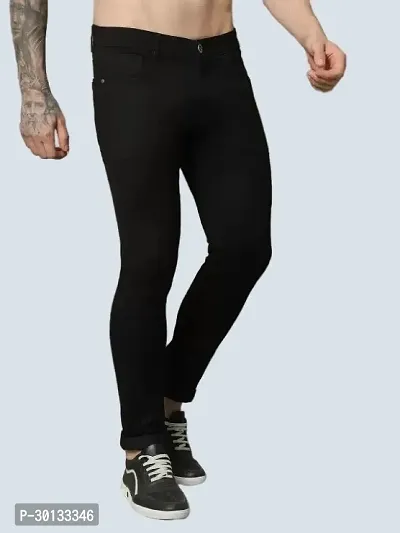 Stylish Black Denim Solid Mid-Rise Jeans For Men-thumb0