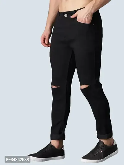 Elegant Black Denim Distress Jeans For Men And Boys-thumb0