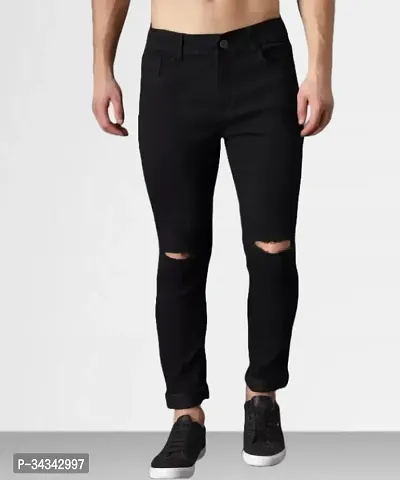 Elegant Black Denim Distress Jeans For Men And Boys-thumb0