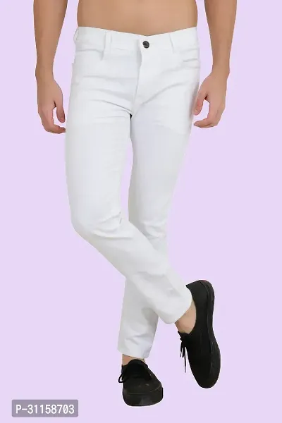 Stylish White Cotton Blend Mid-Rise Jeans For Men-thumb0