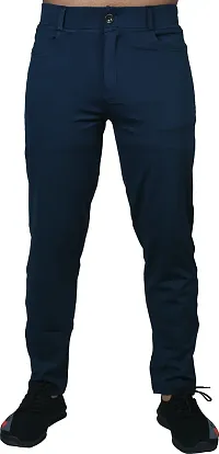 Linaria Stylish Blue Lycra Blend Solid Regular Fit Trouser For Men-thumb3