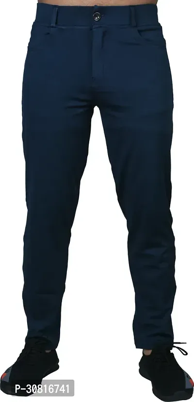 Linaria Stylish Blue Lycra Blend Solid Regular Fit Trouser For Men-thumb4