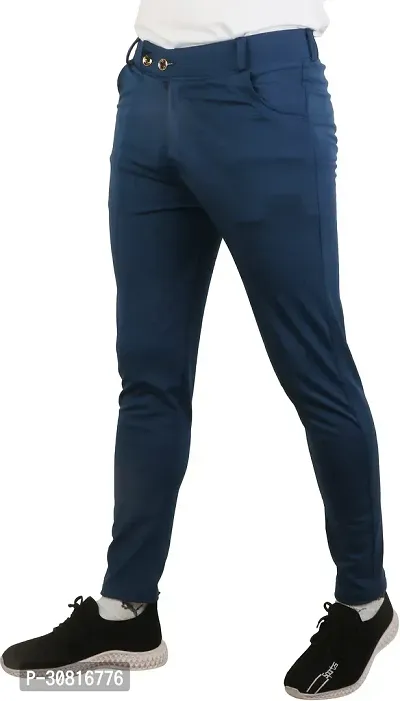 Linaria Stylish Blue Lycra Blend Solid Regular Fit Trouser For Men-thumb4