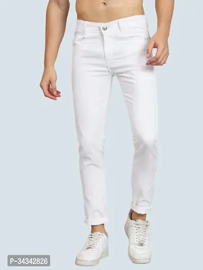 Elegant White Denim Solid Jeans For Men And Boys-thumb0