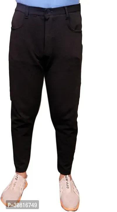 Linaria Stylish Black Pure Cotton Solid Regular Fit Trouser For Men-thumb0