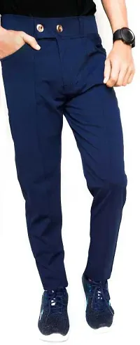 Linaria Stylish Blue Polyester Solid Regular Fit Trouser For Men-thumb2