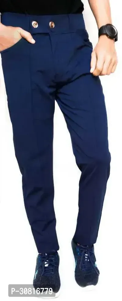 Linaria Stylish Blue Polyester Solid Regular Fit Trouser For Men-thumb3