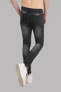 Classic Dark Grey Cotton Blend Solid Jeans For Men-thumb1