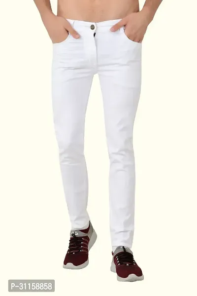 Stylish White Cotton Blend Mid-Rise Jeans For Men-thumb0