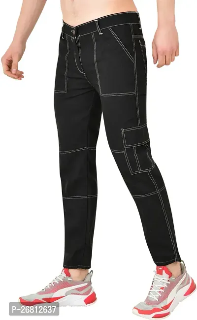 Stylish Cotton Blend Black Solid Mid Rise Jeans For Men