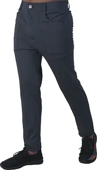 Linaria Stylish Grey Lycra Blend Solid Regular Fit Trouser For Men-thumb2