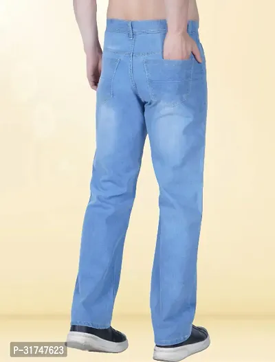 Elegant Light Blue Denim Solid Jeans For Men-thumb2