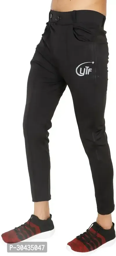 Stylish Black Polyester Spandex Solid Track Pant For Men-thumb3