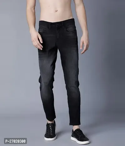 Classic Grey Cotton Blend Solid Jeans For Men