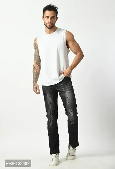 Stylish Grey Denim Distress Mid-Rise Jeans For Men-thumb0