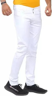 Stylish White Denim Solid Mid-Rise Jeans For Men-thumb2