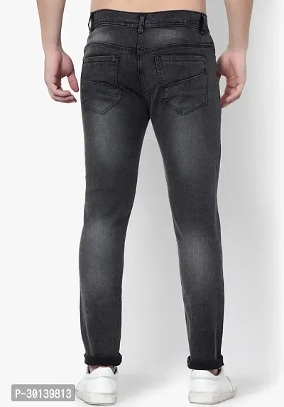 Stylish Black Denim Faded Mid-Rise Jeans For Men-thumb2