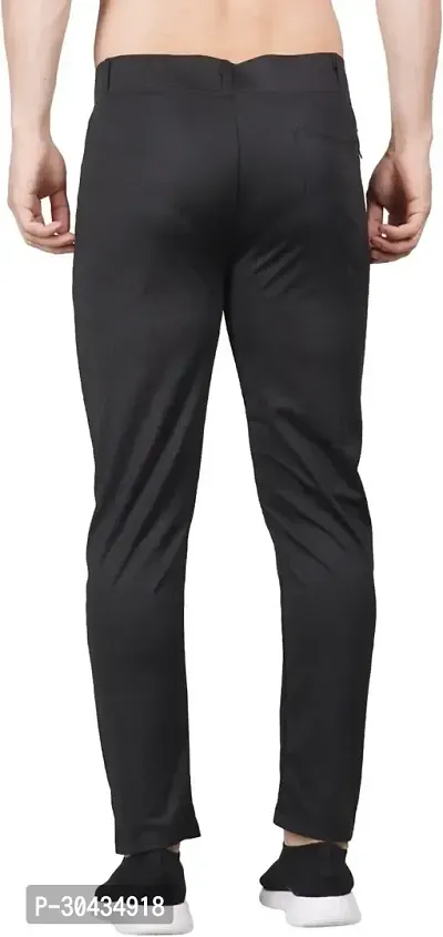 Stylish Black Polyester Spandex Solid Track Pant For Men-thumb2