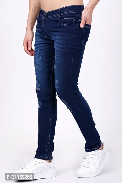 Stylish Blue Cotton Blend Mid-Rise Jeans For Men